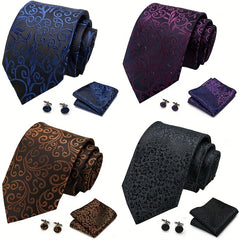 Men's Plaid Handkerchief Cufflink, Necktie, Pocket Squares Set