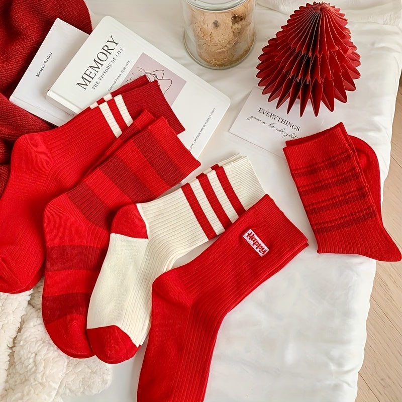 Striped & Letter Print Socks Women's Stockings