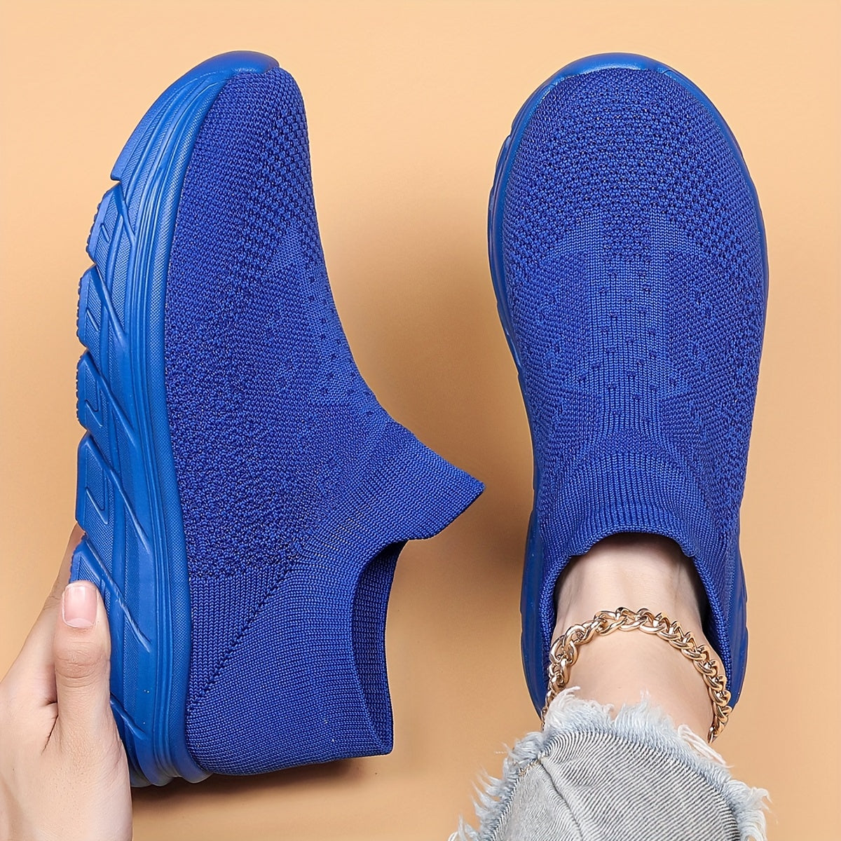 Solid Mesh Breathable Woven Casual Shoes Soft Comfortable Shock Absorption