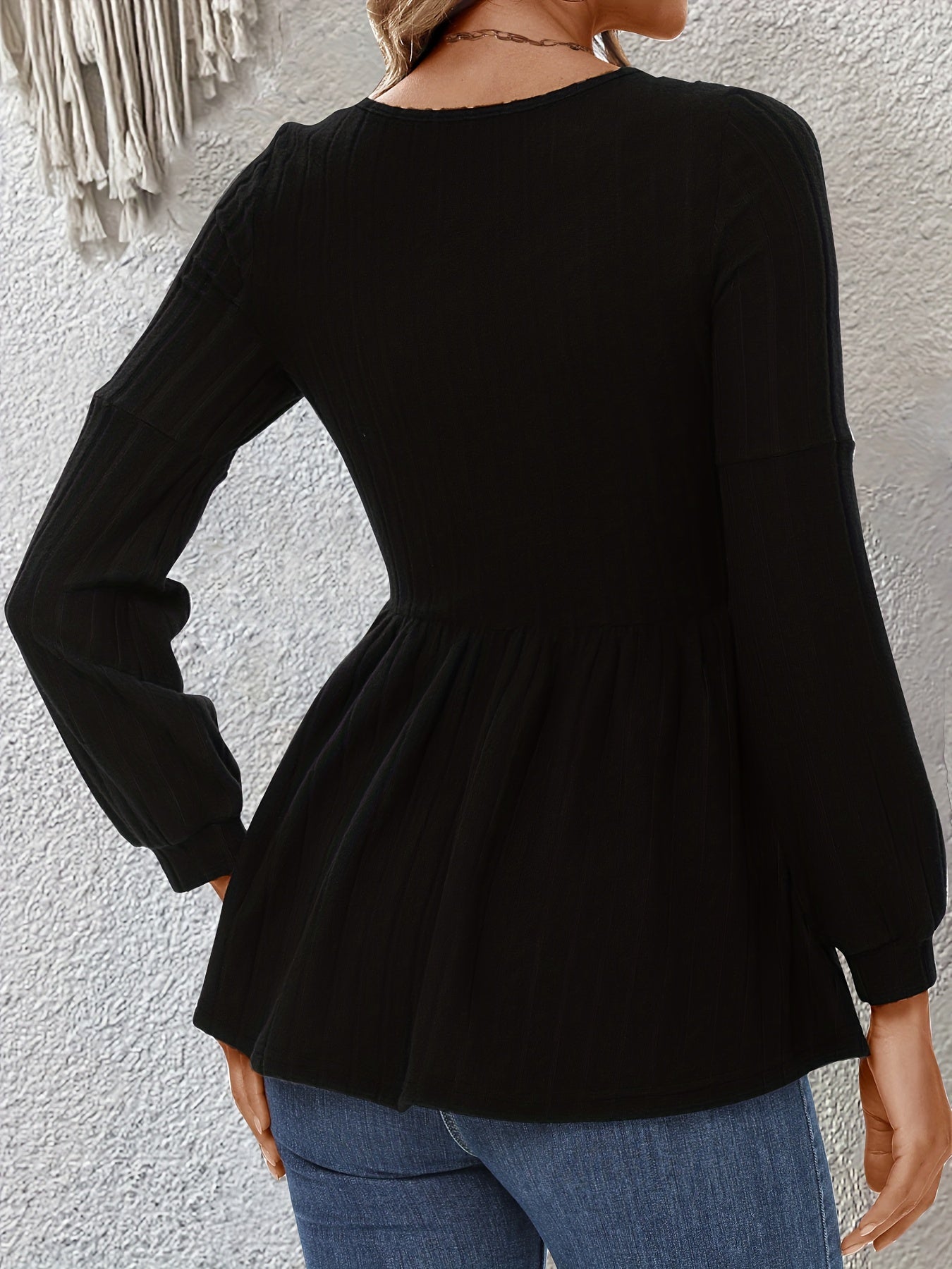 Solid Long Sleeve V Neck Knit Top Medium Stretch Sweater