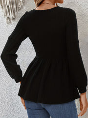 Solid Long Sleeve V Neck Knit Top Medium Stretch Sweater