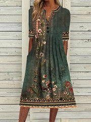 Floral Short Sleeve Plus Dress with Pockets