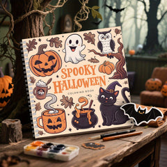 Halloween Adult Coloring Book 20x20cm Spiral Horror Creatures Pumpkin