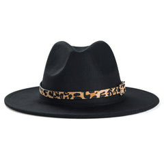 Men's Leopard Print Woolen Felt Hat with Decoration