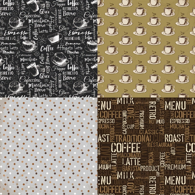 Coffee Themed DIY Scrapbook Stickers & Backgrounds Kit - 24 Sheets
