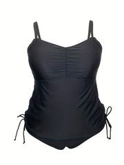 Solid Ruched Swimsuit Set