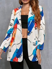 Graphic Print Double Breasted Lapel Neck Blazer Casual Long Sleeve Blazer