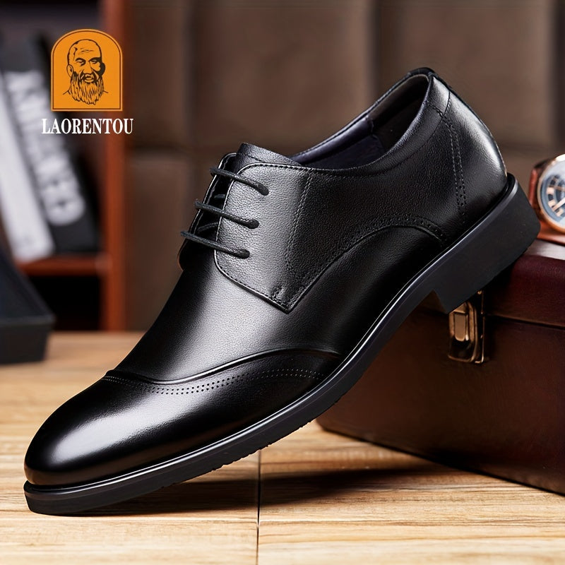 LAORENTOU Men's Leather Pointed Toe Lace Up Loafer Shoes Lightweight Non Slip