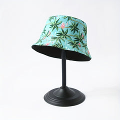 Flamingo Coconut Tree Bucket Hat Lake Cartoon Print Fisherman Cap