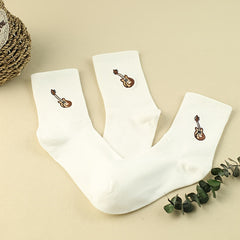 Cartoon Guitar Print Socks, Women's Mid Tube Stockings