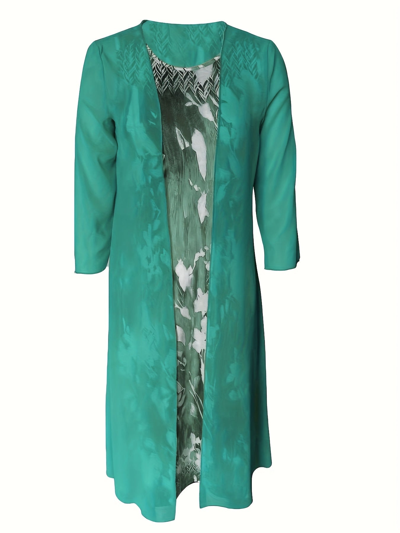 Long Cardigan & Floral Print Dress Set for Women