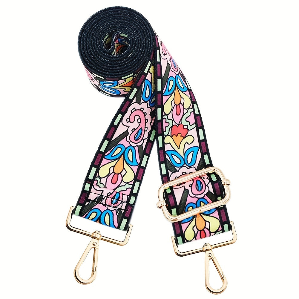 Retro Flower Pattern Bag Strap Replacement Wide Shoulder Bag Strap