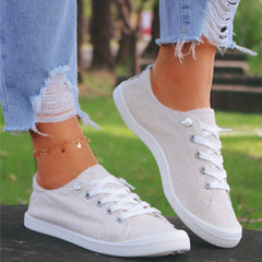 Beige Lace Up Walking Shoes Non Slip Flat Comfortable Skate Shoes Women's Footwe