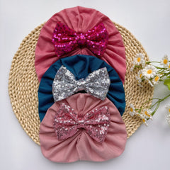 Soft Elastic Baby Sequin Bow Hat For Boys And Girls