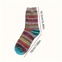 5 Pairs Winter Rabbit Wool Socks Men Women Warm Ethnic Style Soft Crew Socks