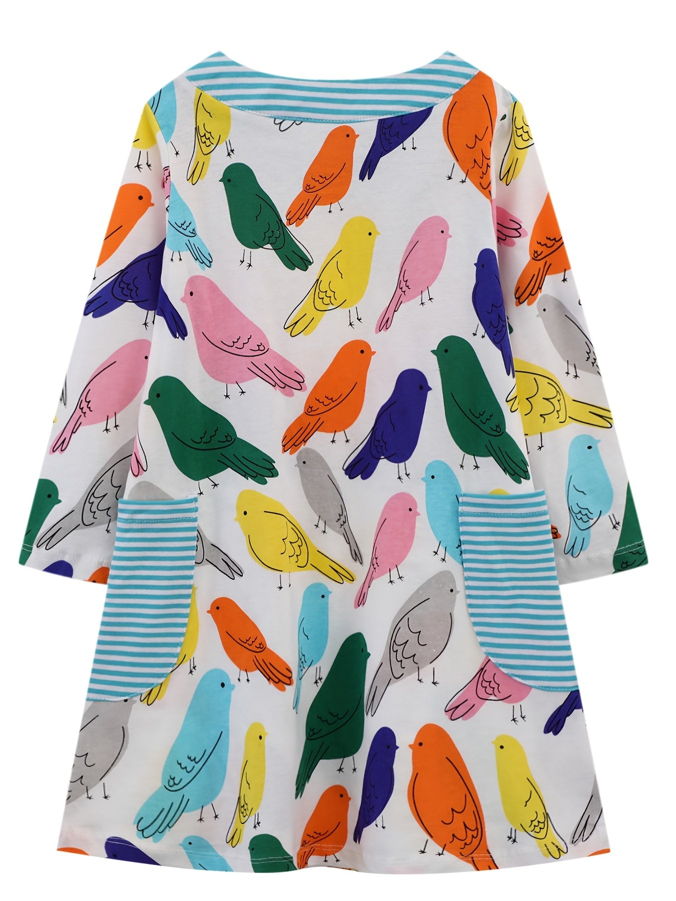 Colorful Birds Toddler Girls Cotton Long Sleeve Dress 2-7 Years