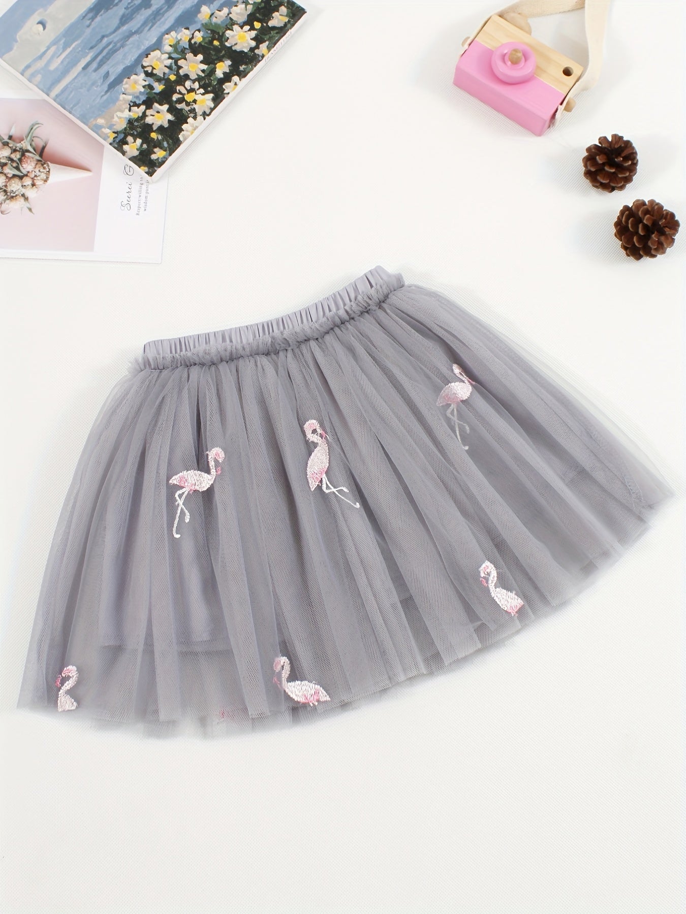 Flamingo Embroidery Tulle Tutu Skirt for Girls