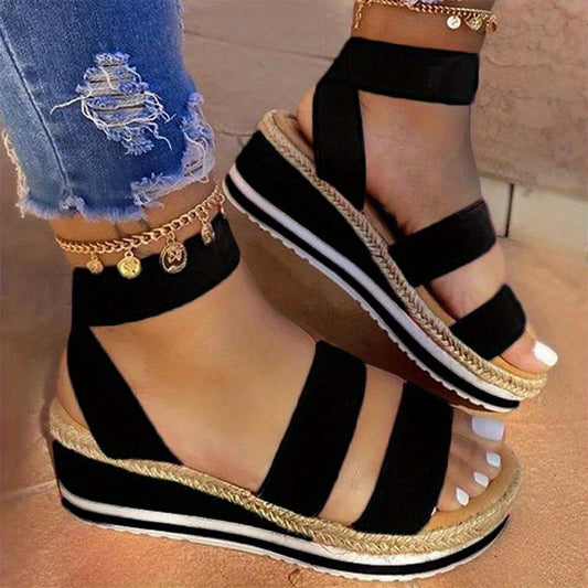 Women's Espadrille Wedge Sandals Open Toe Ankle Strap Slip On Casual Sandals