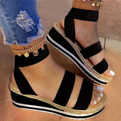Women's Espadrille Wedge Sandals Open Toe Ankle Strap Slip On Casual Sandals