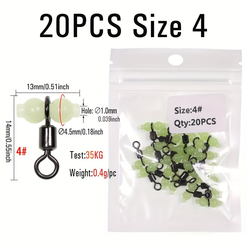 20pcs 4 2 2 0 Luminous Cross line Rolling Swivels Fishing Rigs Connector