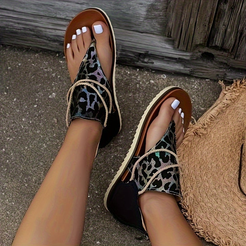 Leopard Print Outdoor Platform Sandals Soft Non-slip Sole