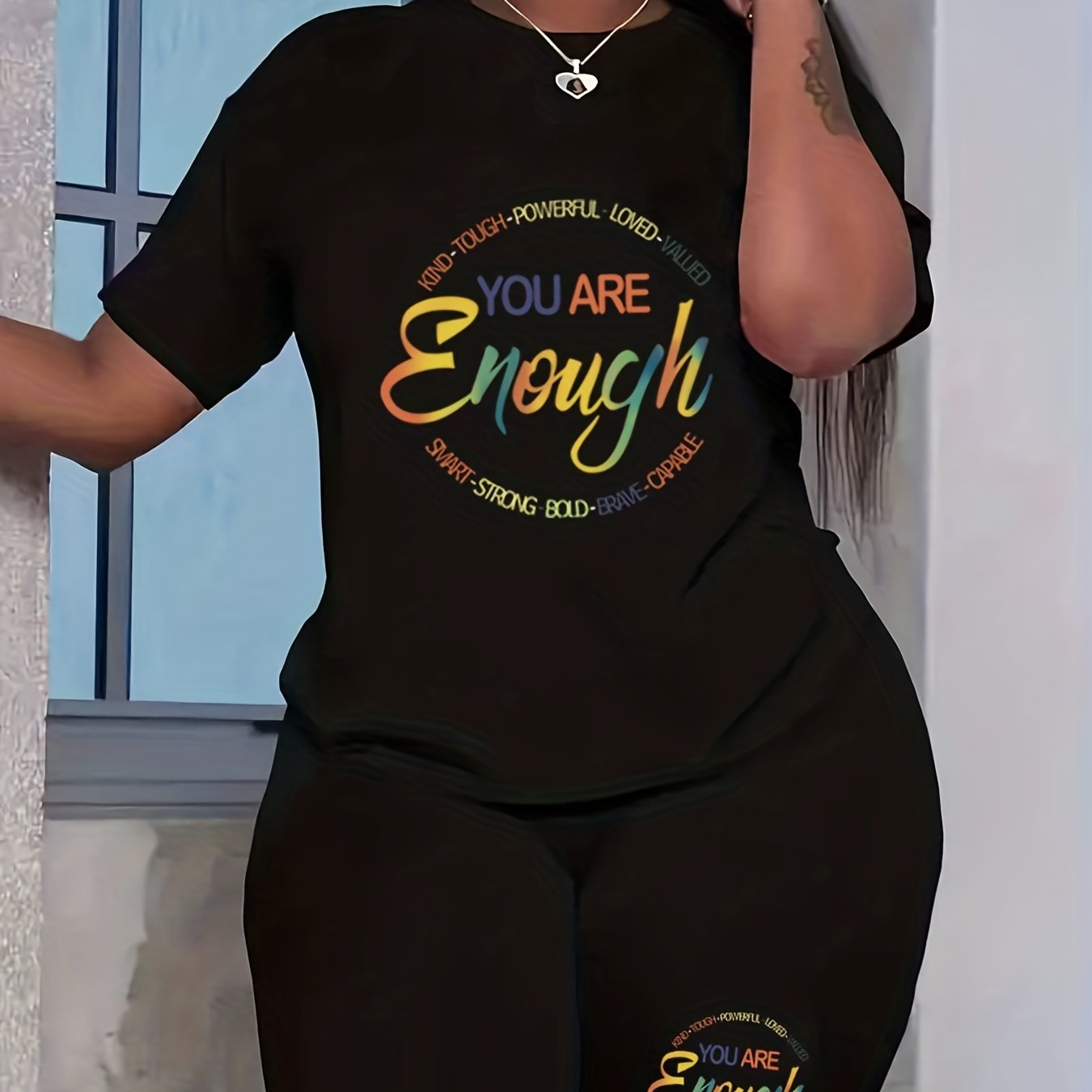 Slogan Print Top & Shorts Set