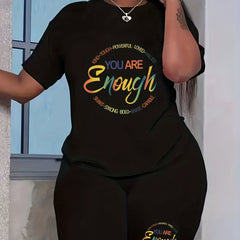Slogan Print Top & Shorts Set