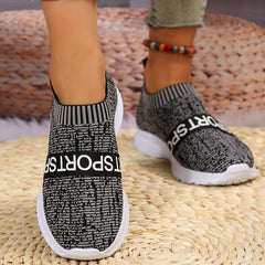 Women's Letter Printed Slip On Sneakers Lightweight Outdoor Casual Shoes