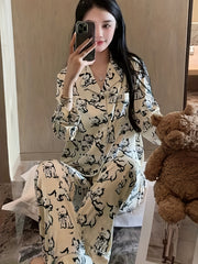 Cat Print Pajama Set Long Sleeve Top & Pants