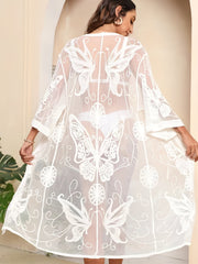Butterfly Lace Sheer Cover Up Cardigan 3 4 Sleeve Boho Sun Protection