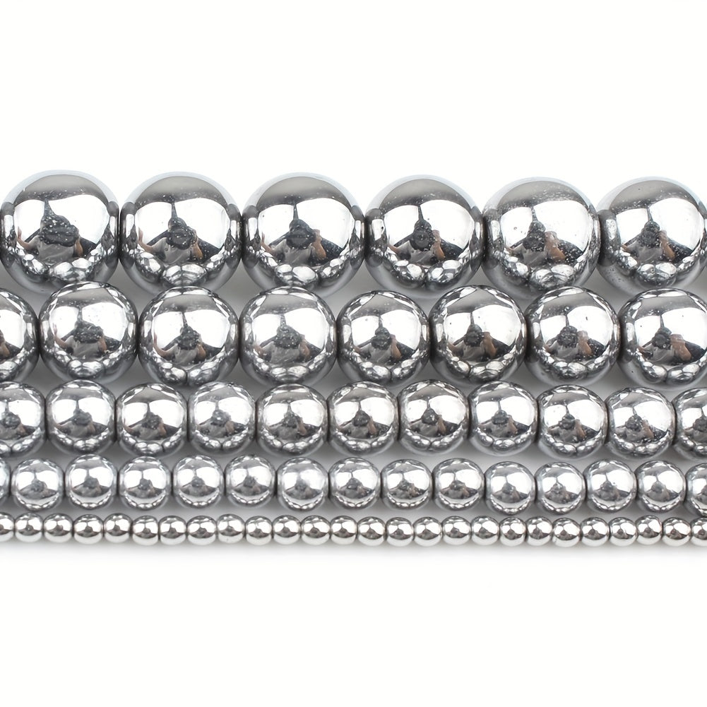 38 Silver Hematite Stone Round Loose Beads DIY Jewelry Making