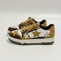 Women's Star Graphic Lace Up Skate Shoes Thick Sole Patchwork Flatform
