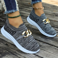 Woven Slip-On Sneakers with Chain Decor Women's Casual Shoes