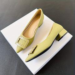 Women's Rhinestone Buckle Decor Slip On Block Heel Shoes