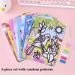 3pcs Cartoon Sand Painting Kit DIY Colored Paper Handicraft Craft Set