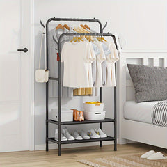 Double Rod Clothes Drying Rack With Hooks Standing Garment Clothes Rack