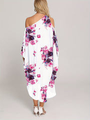Floral Print Cover Up Dress One Shoulder Asymmetrical Neck Rash Guard Kaftan