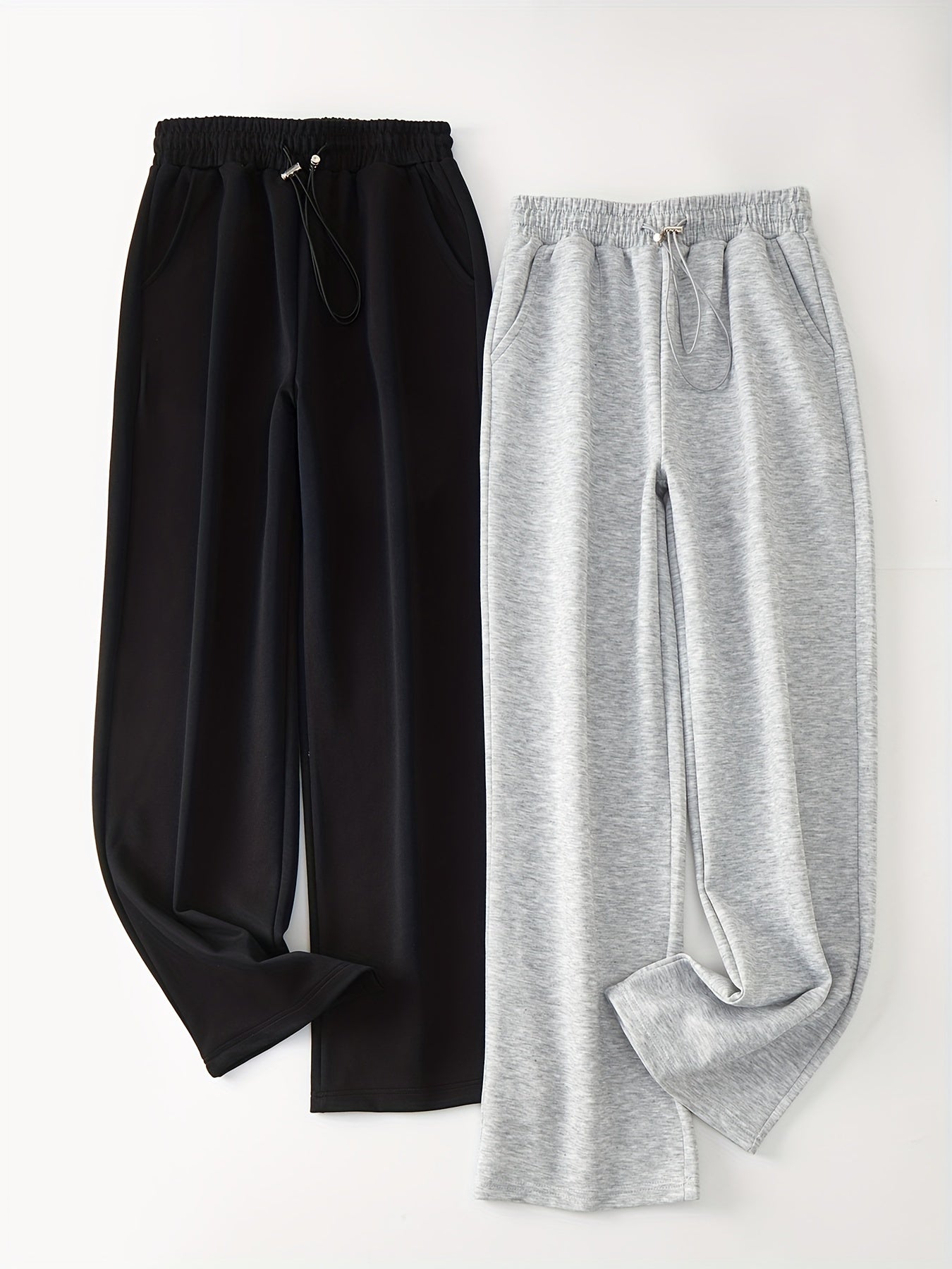 2pcs Straight Leg Sports Jogger Pants Elastic Waist