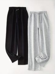2pcs Straight Leg Sports Jogger Pants Elastic Waist