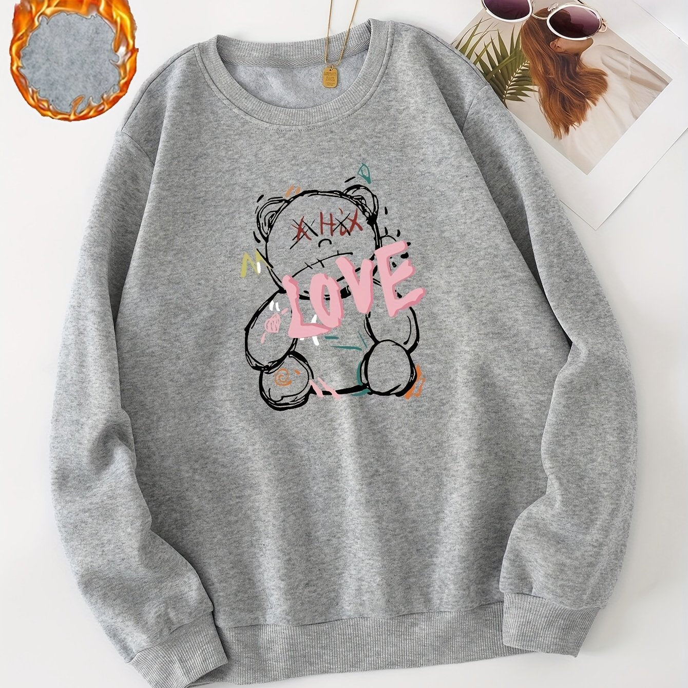 Bear Graphic Pullover Sweatshirt Women's Sporty Sweatshirts