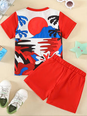 Sunset Pattern T shirt & Shorts Set for Boys Kids Summer Clothes
