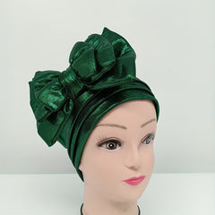 Three Layer Bow Turban Cap Sparkly Bandana Head Wrap Women Vintage Lightweight