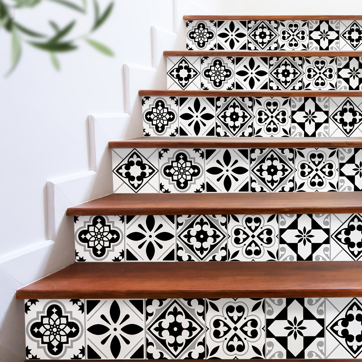 Watercolor Tile Print Staircase Sticker Self-Adhesive Waterproof Wall Decoration