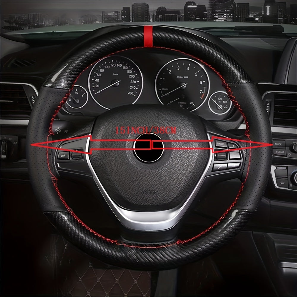 Red Mark Micfiber Carbon Fiber Leather Car Steering Wheel Cover