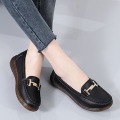 Women's Plush Lined Wedge Loafers Metal Buckle Flats Slip On Shoes