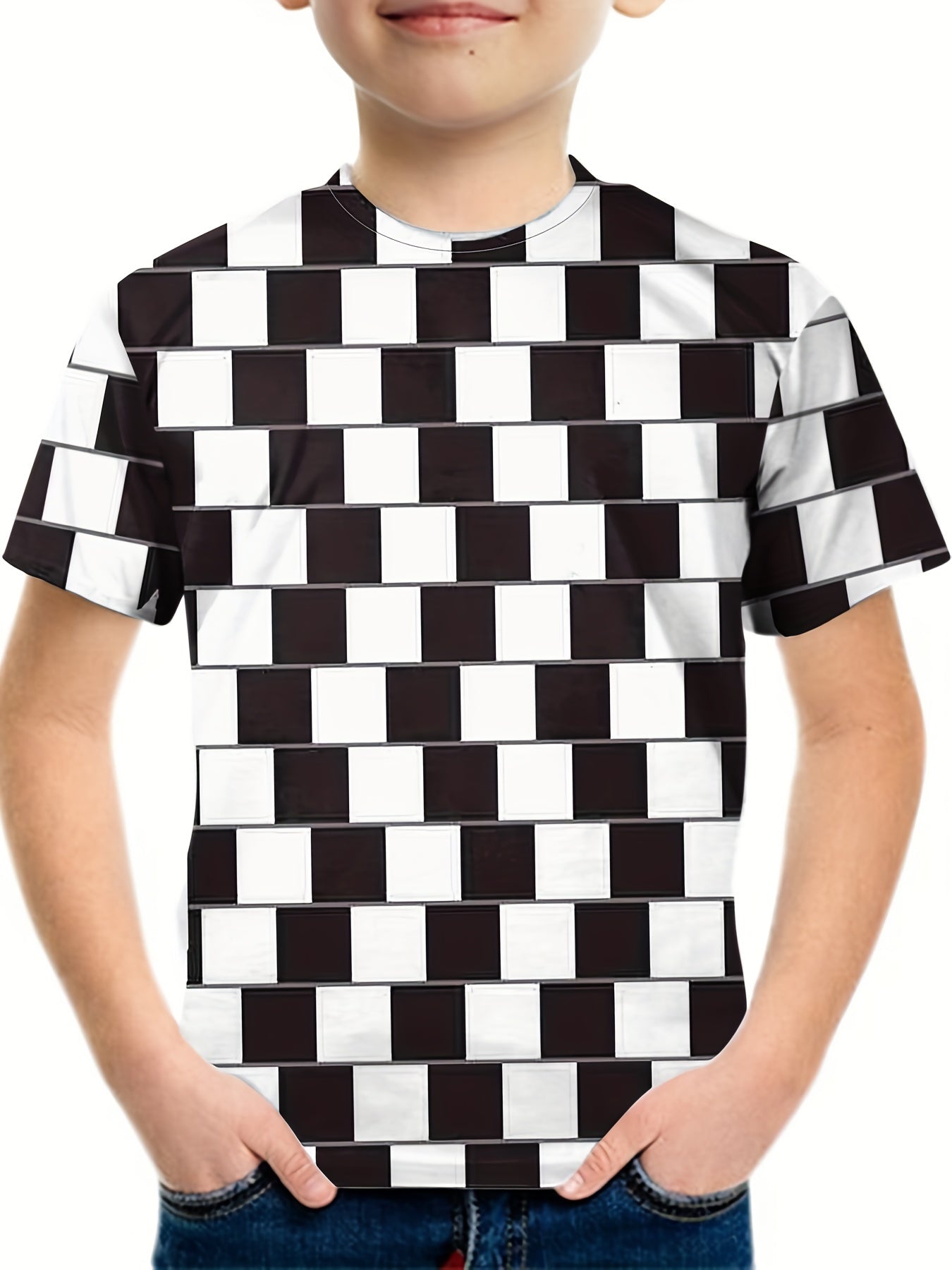 Breathable 3D Print Block Graphic T Shirt for Boys - Summer Outdoor