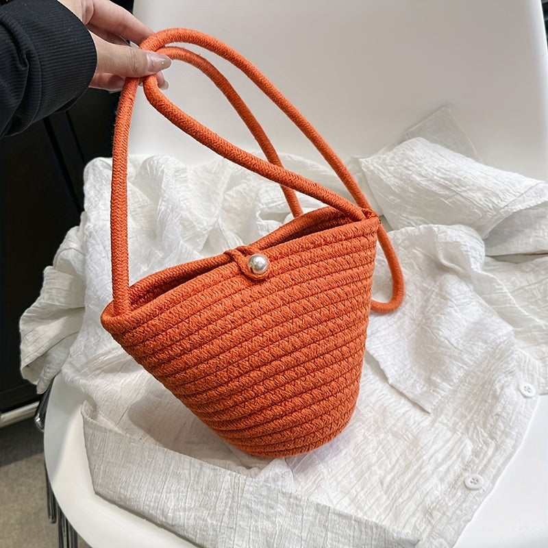 Kids Holiday Straw Shoulder Bag, Beach Bucket Bag for Girls