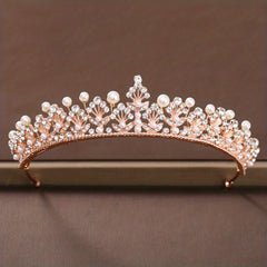 Golden Rhinestone Faux Pearl Wedding Crown Headband Bridal Tiara