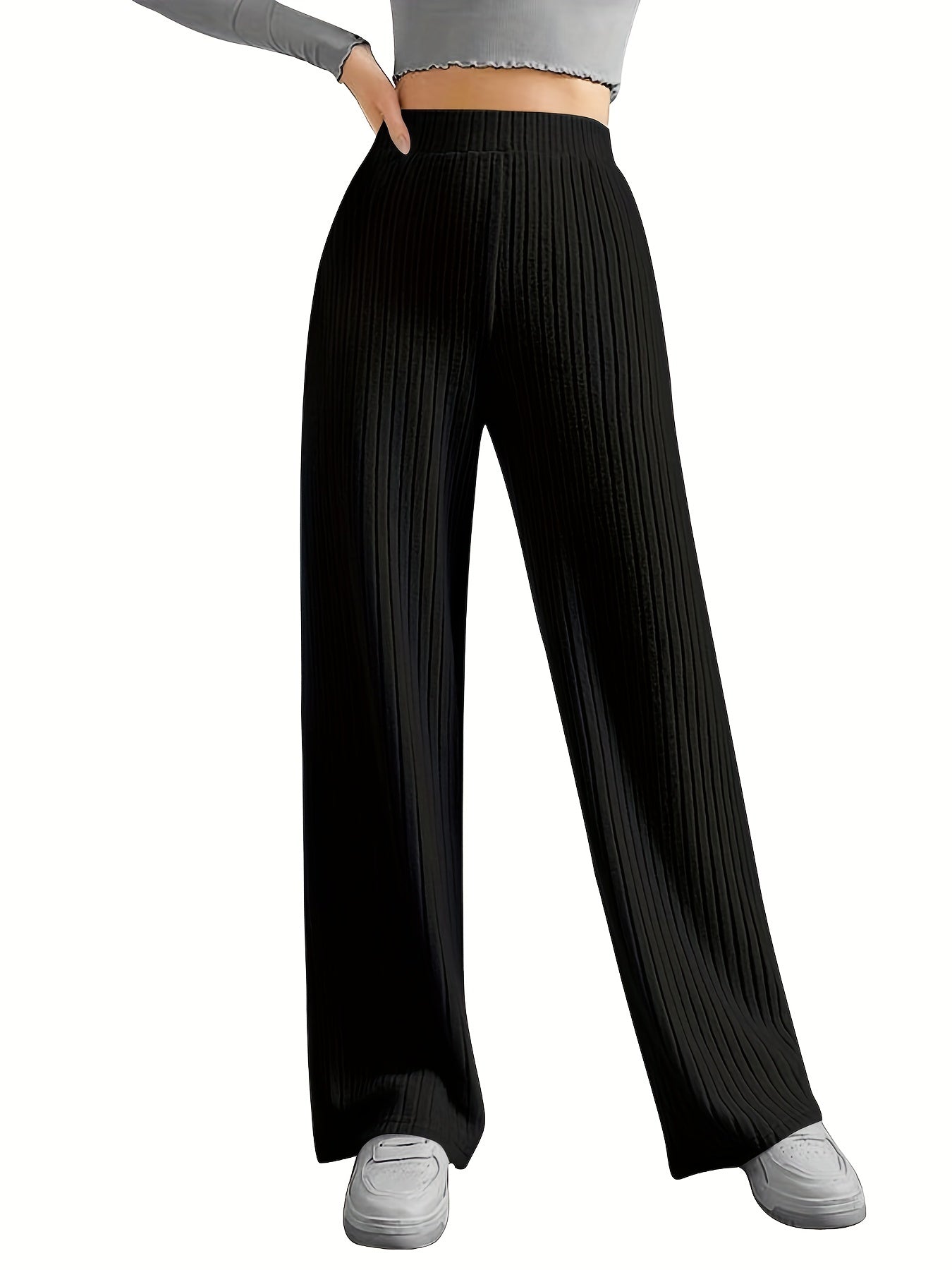 Ribbed Wide Leg Pants High Waist