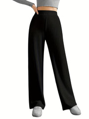 Ribbed Wide Leg Pants High Waist